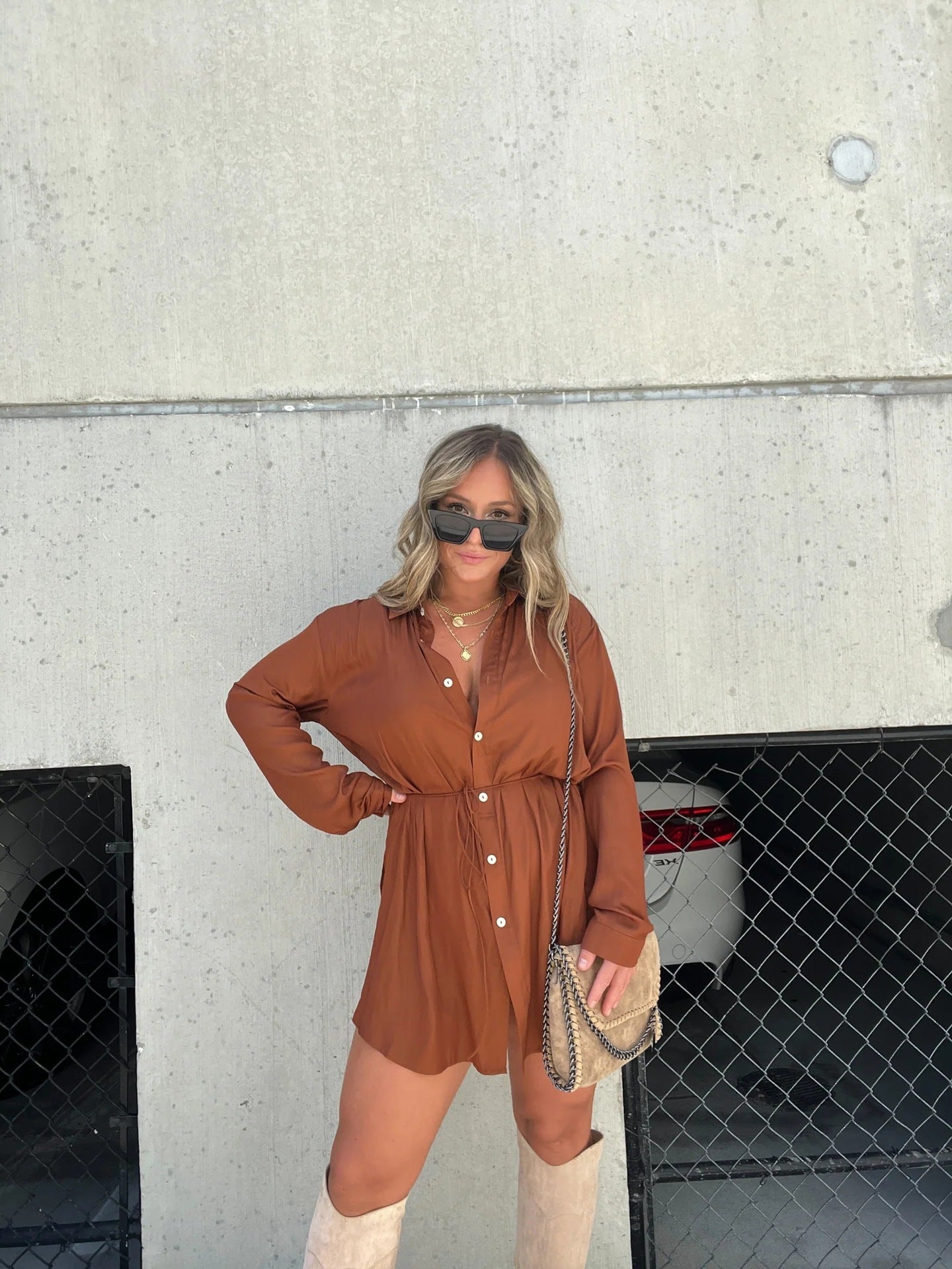 Women's Button-Up Shirt Dress – Long Sleeve, Casual Fit - 3KDyn